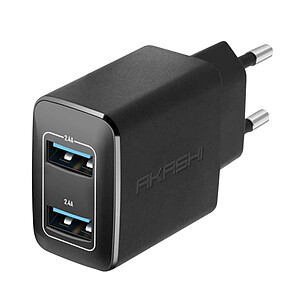 Akashi Chargeur Secteur 2 4A 2xUSB Black
