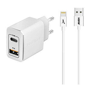 Akashi Chargeur Secteur 20W USB A Quick Charge 3 0 White Cable Lightning
